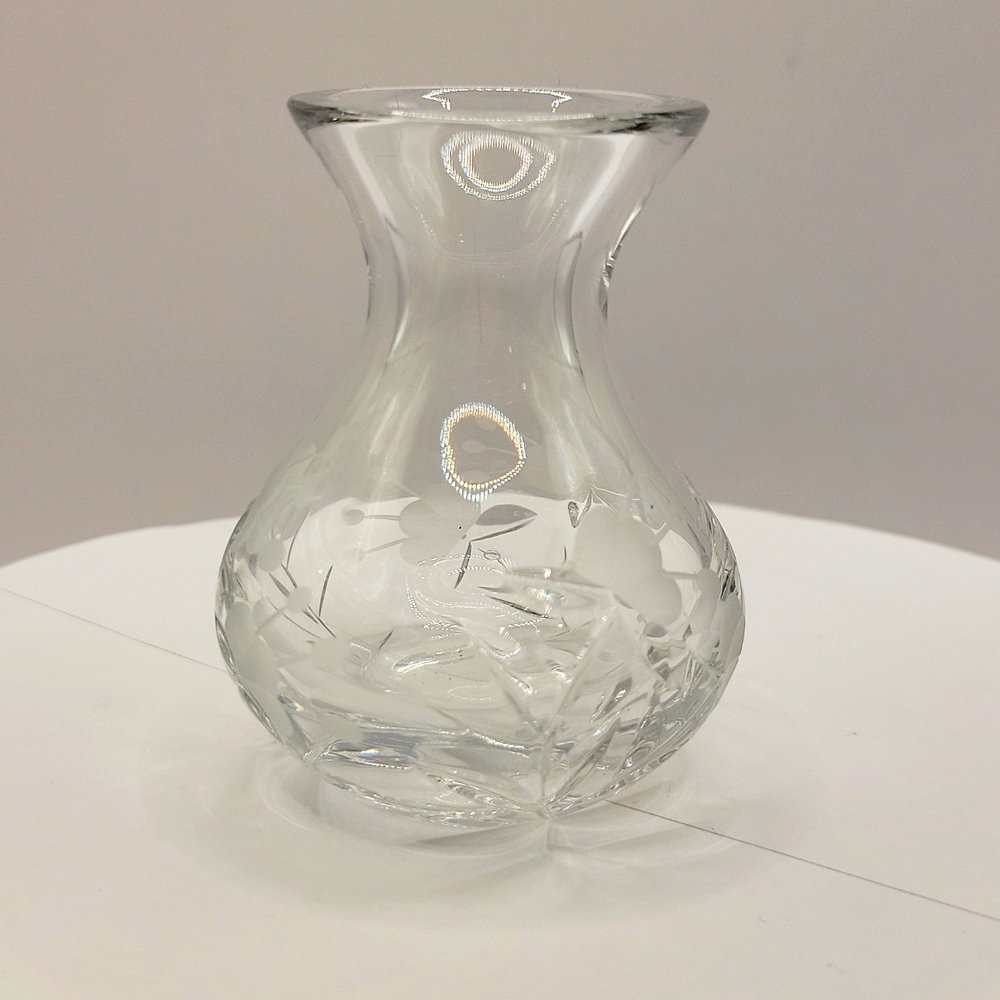 Mini Etched and Cut Crystal Vase w/Flowers